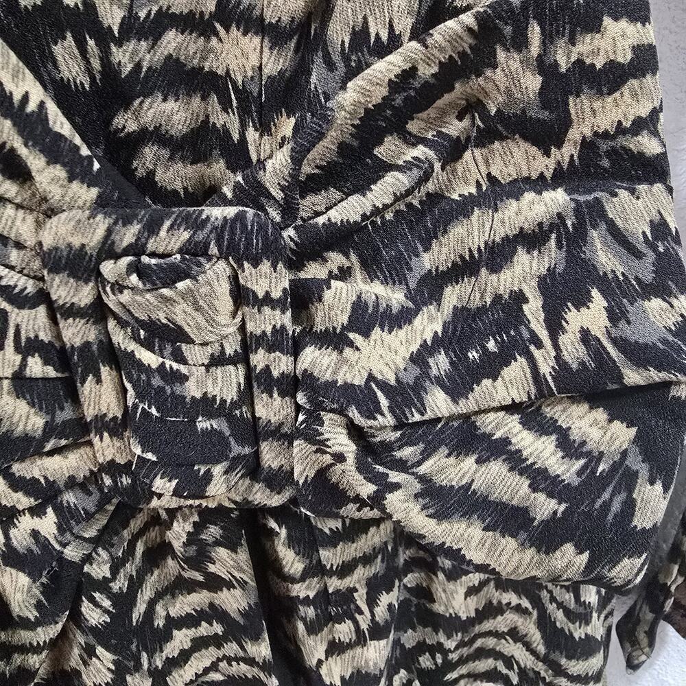 Bardot Animal Print Tracey Twist Black Puff Long Sleeves Mini Wrap Dress Size S - Picture 9 of 14